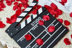 Movie flapper with rose petals close-up