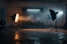 Fotostudio med varme og kalde lys som møtes i røyk